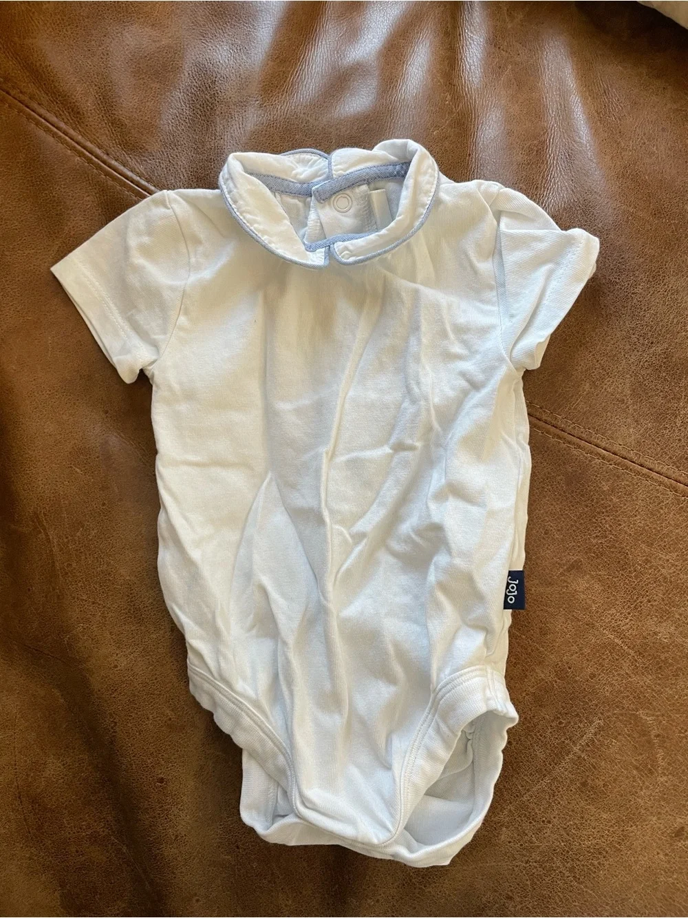 JoJo Maman Bebe White Short-Sleeve One-Piece with Peter Pan Collar